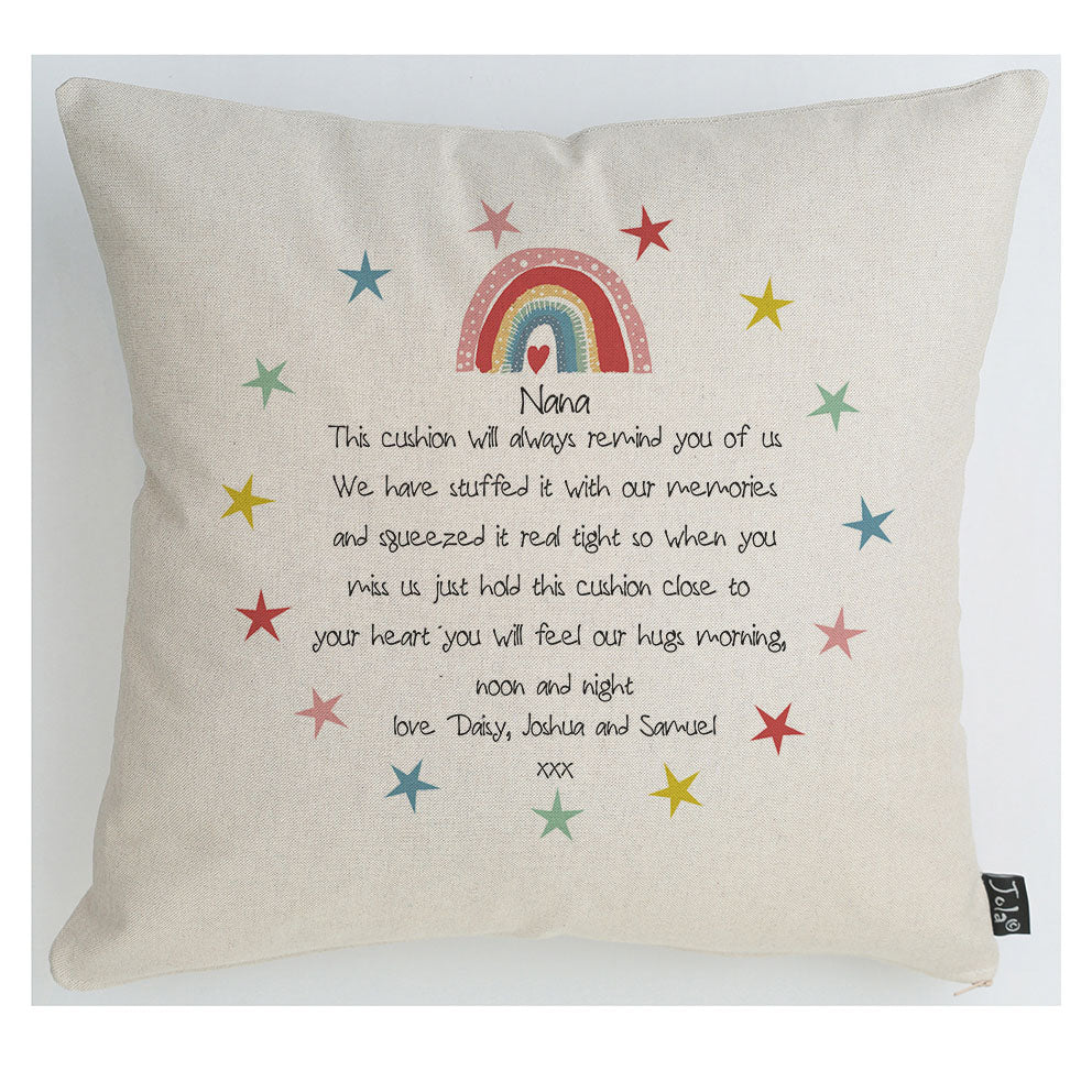 Personalised Hugs Rainbow stars cushion