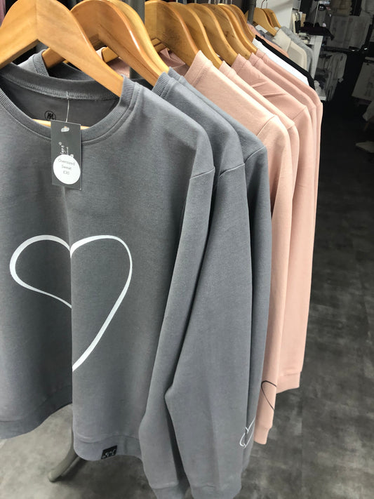 Line Heart Oversized Cotton Mix Sweatshirt