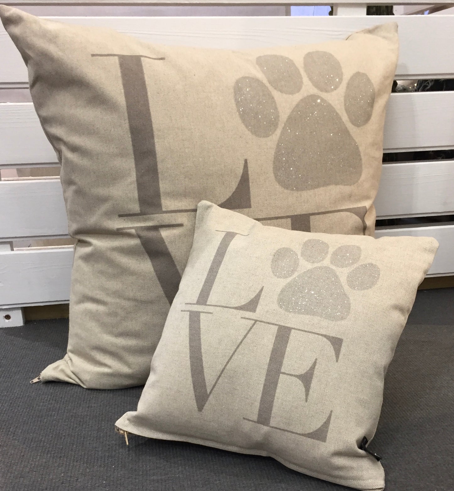 Paw Print LOVE Dog or Cat  grey Cushion