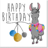 Happy Birthday Llama bright pom poms square card