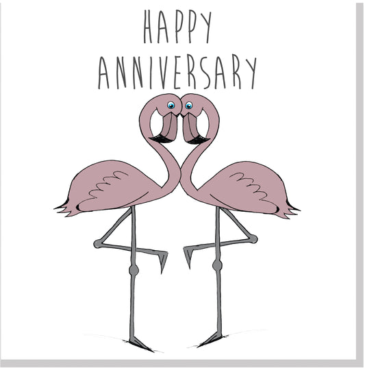 Happy Anniversary blush flamingo square card