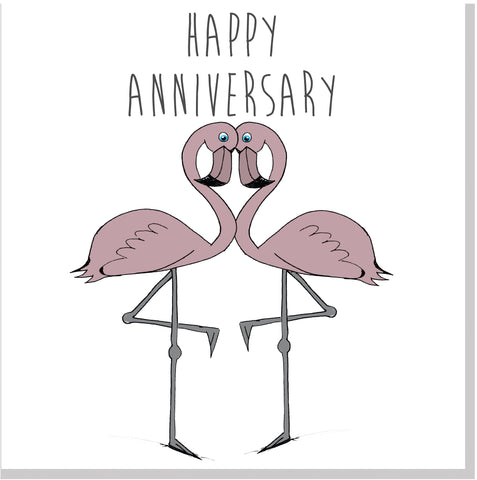 Happy Anniversary blush flamingo square card