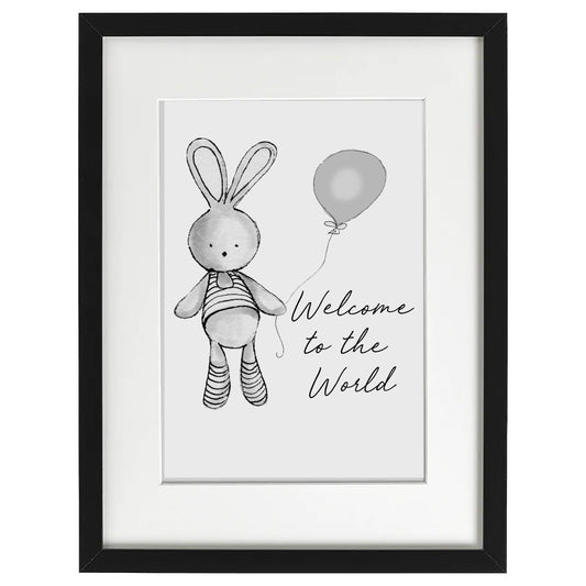 Framed Art - Welcome to the world Bunny with balloon