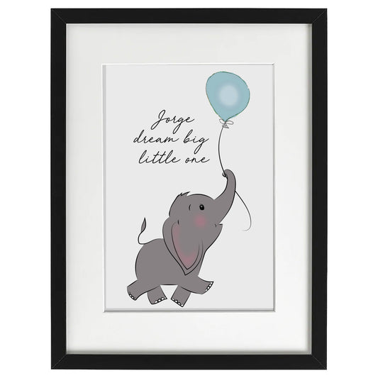 Framed Art -Dream Big Little one Elephant with balloon