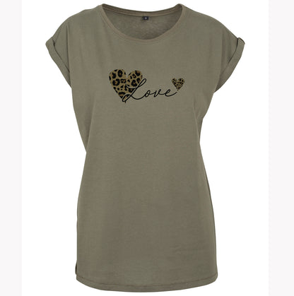 Cotton Cuffed T Shirt Love Leopard