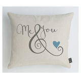 Me & you blue heart cushion