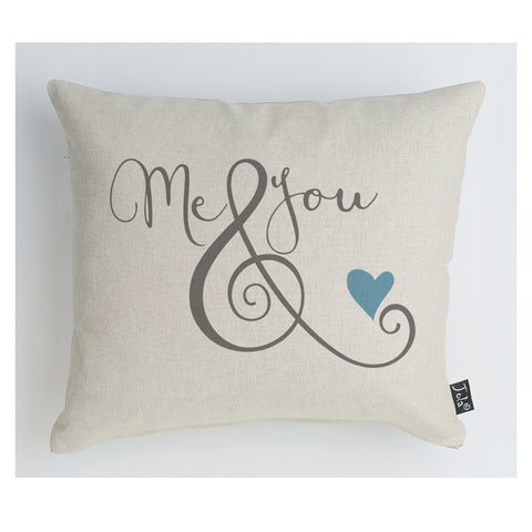 Me & you blue heart cushion