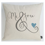 Me & you blue heart cushion