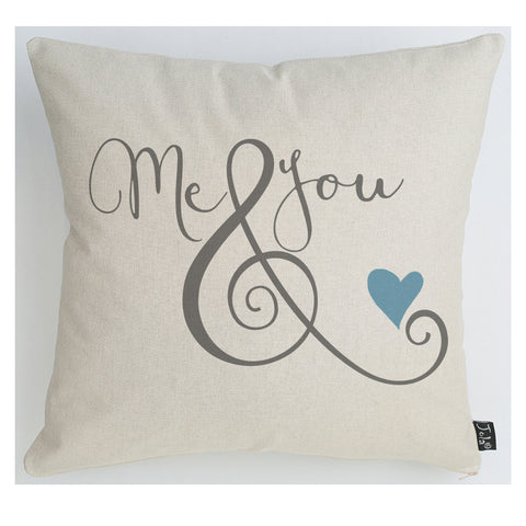 Me & you blue heart cushion