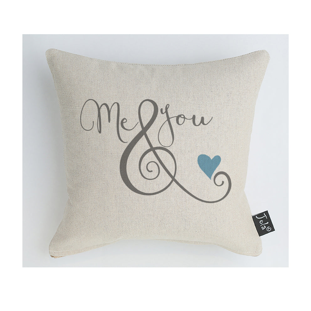 Me & you blue heart cushion