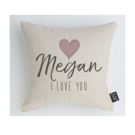 Love you Personalised Blush heart cushion