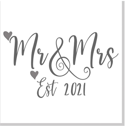 Mr & Mrs est Grey hearts Wedding square card