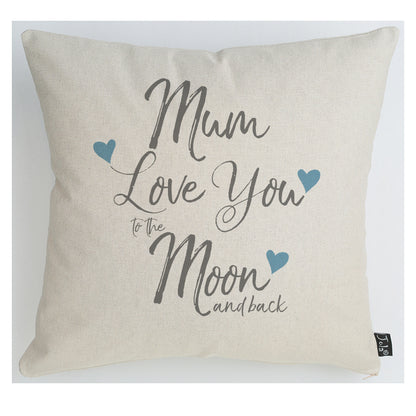 Mum love you to the Moon blue hearts cushion