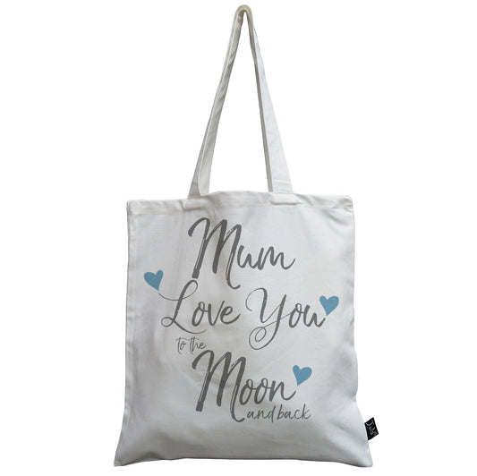 Mum moon & back blue heart canvas bag