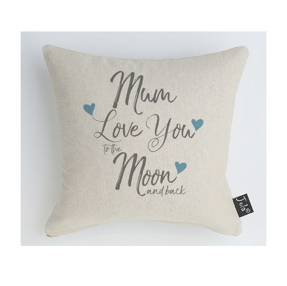 Mum love you to the Moon blue hearts cushion