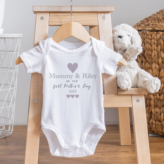 Blush heart Mother's Day personalised Baby Vest
