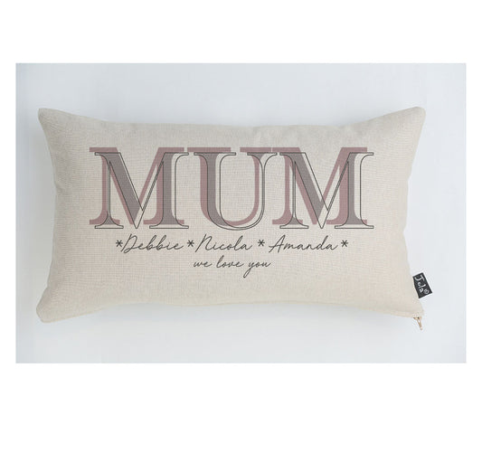 Personalised Mum cushion / Personalise / Pastel Script Names