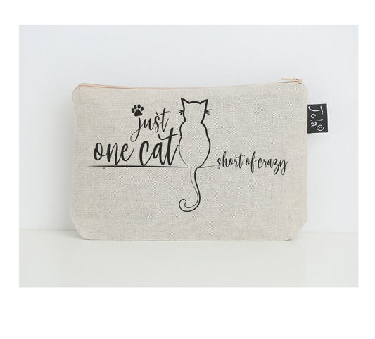 One cat short of crazy small make up bag