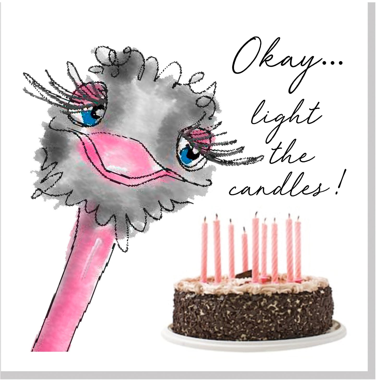 Ostrich light the candles square card