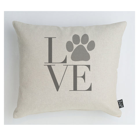 Paw Print LOVE Dog or Cat  grey Cushion