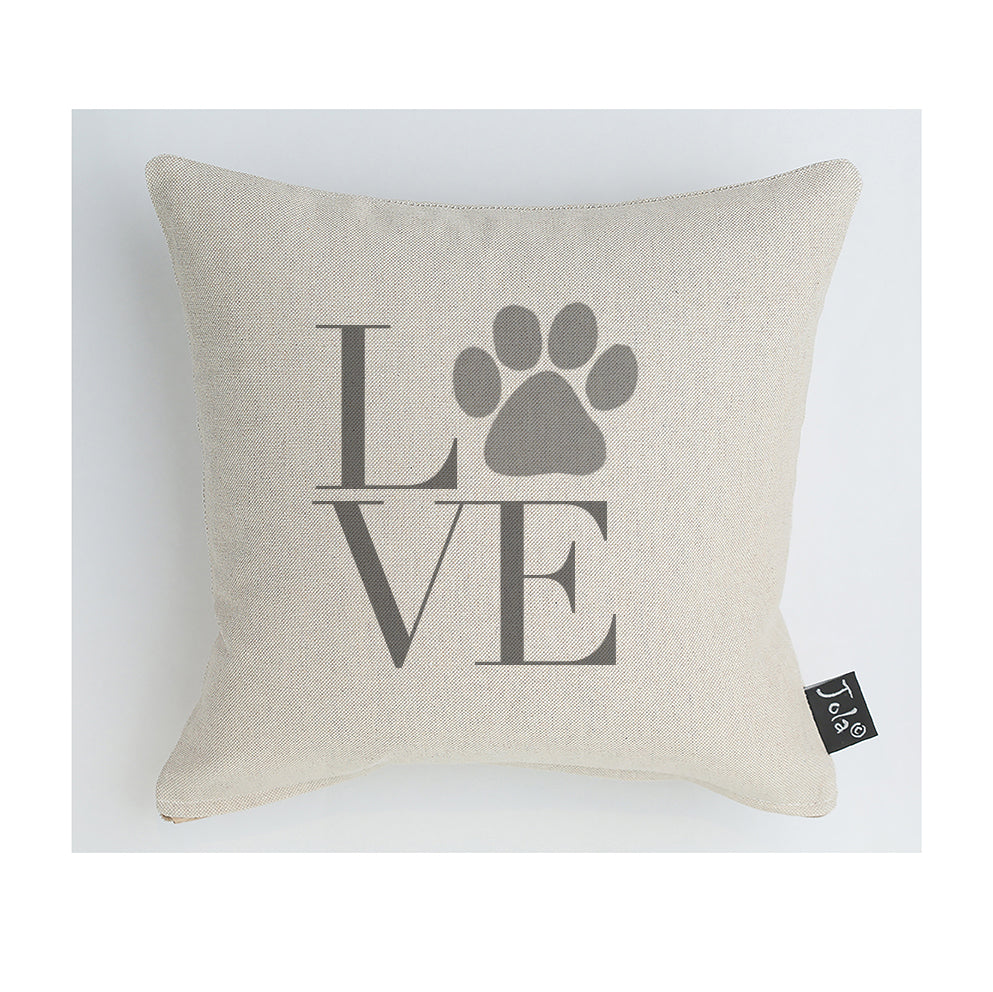 Paw Print LOVE Dog or Cat  grey Cushion