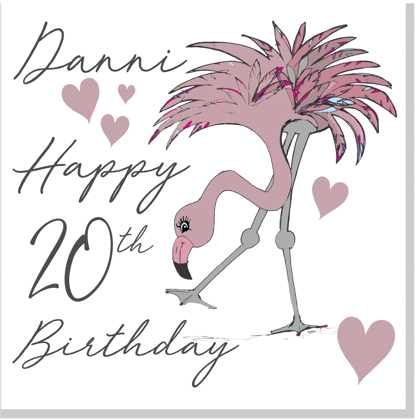 Personalised Flamingo Heart age square card