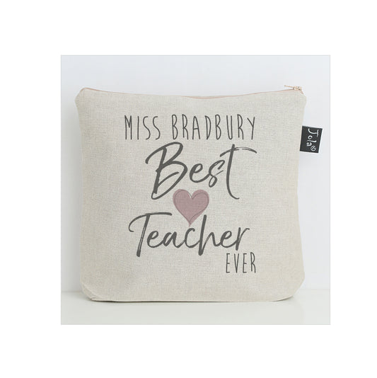 Personalised Best Teacher pink heart washbag