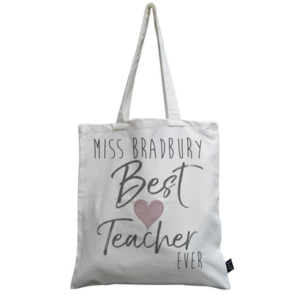 Personalised Best Teacher pink heart canvas bag