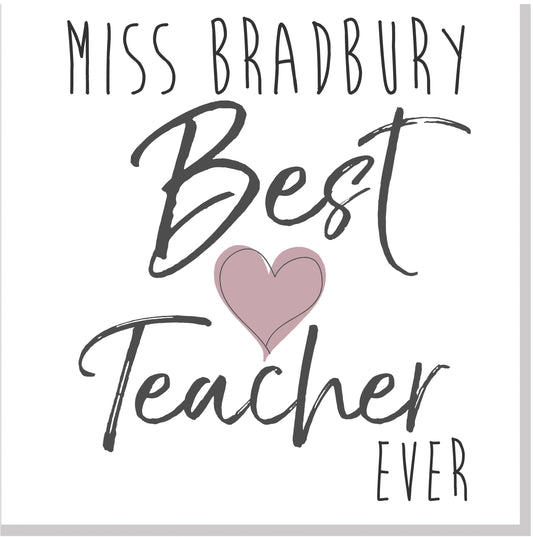 Personalised Best Teacher pink heart square card
