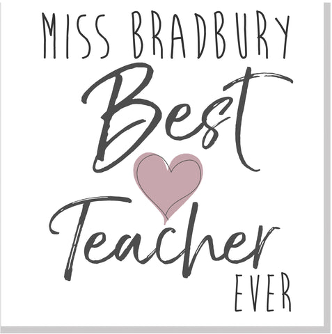 Personalised Best Teacher pink heart square card