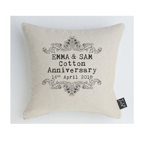 Personalised Anniversary Vintage Scroll cushion