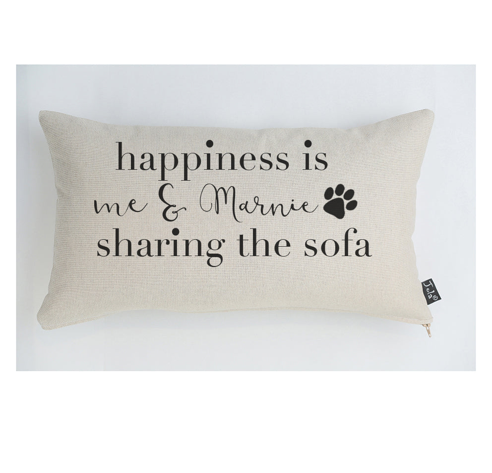 Personalised Happiness dog cushion black