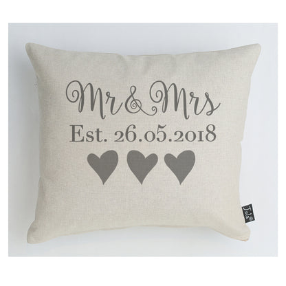 Personalised Wedding Mr & Mrs Est cushion Grey