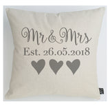 Personalised Wedding Mr & Mrs Est cushion Grey