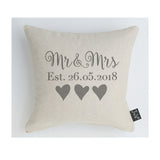 Personalised Wedding Mr & Mrs Est cushion Grey