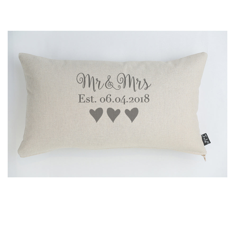 Personalised Wedding Mr & Mrs Est cushion Grey