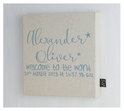 Personalised welcome to the world Baby canvas frame