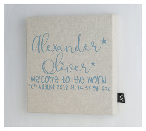 Personalised welcome to the world Baby canvas frame