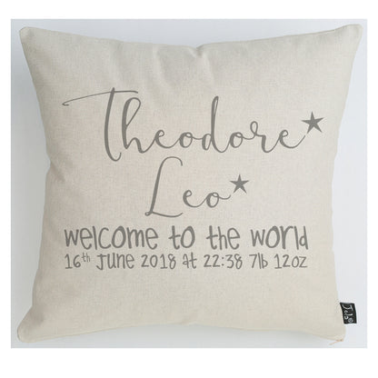 Personalised welcome to the world Baby Cushion
