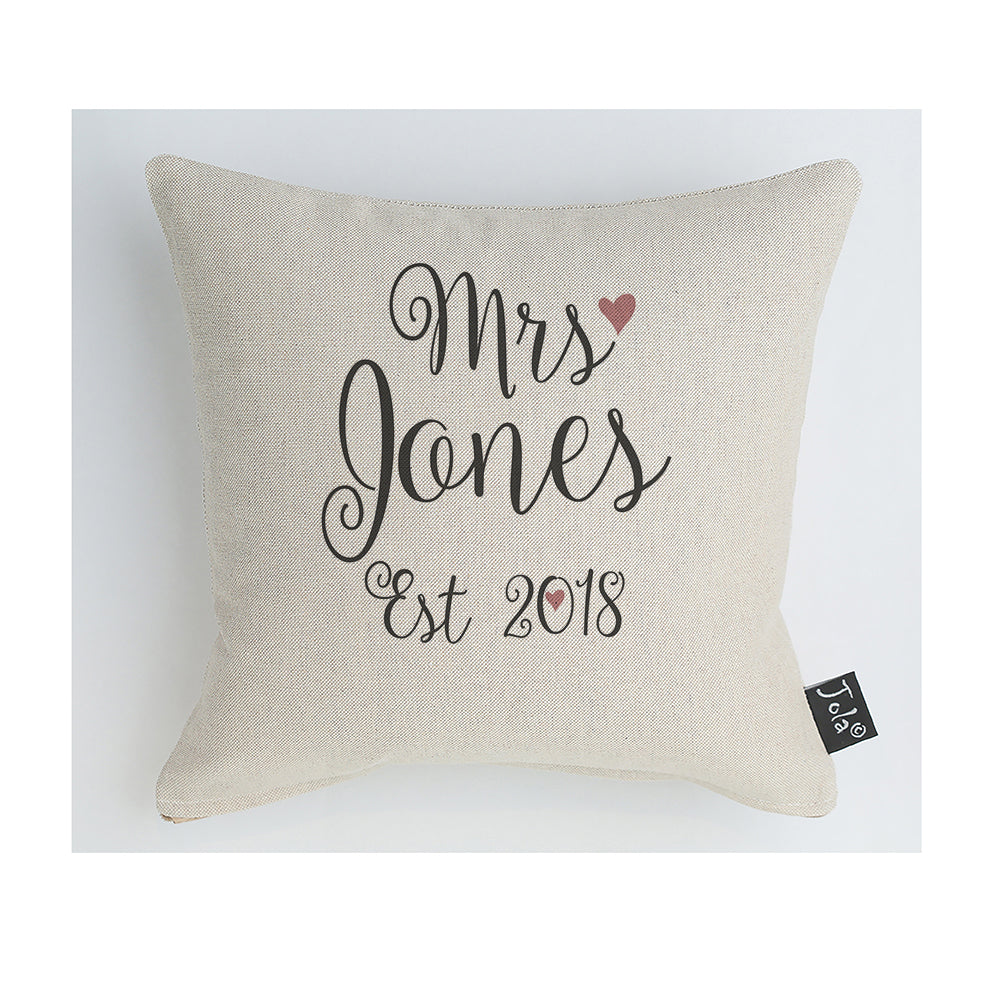 Personalised Foxwells Mrs cushion