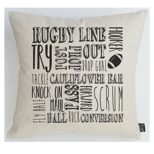 Rugby words cushion
