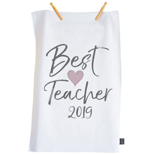 Best Teacher 2019 pink heart tea towel