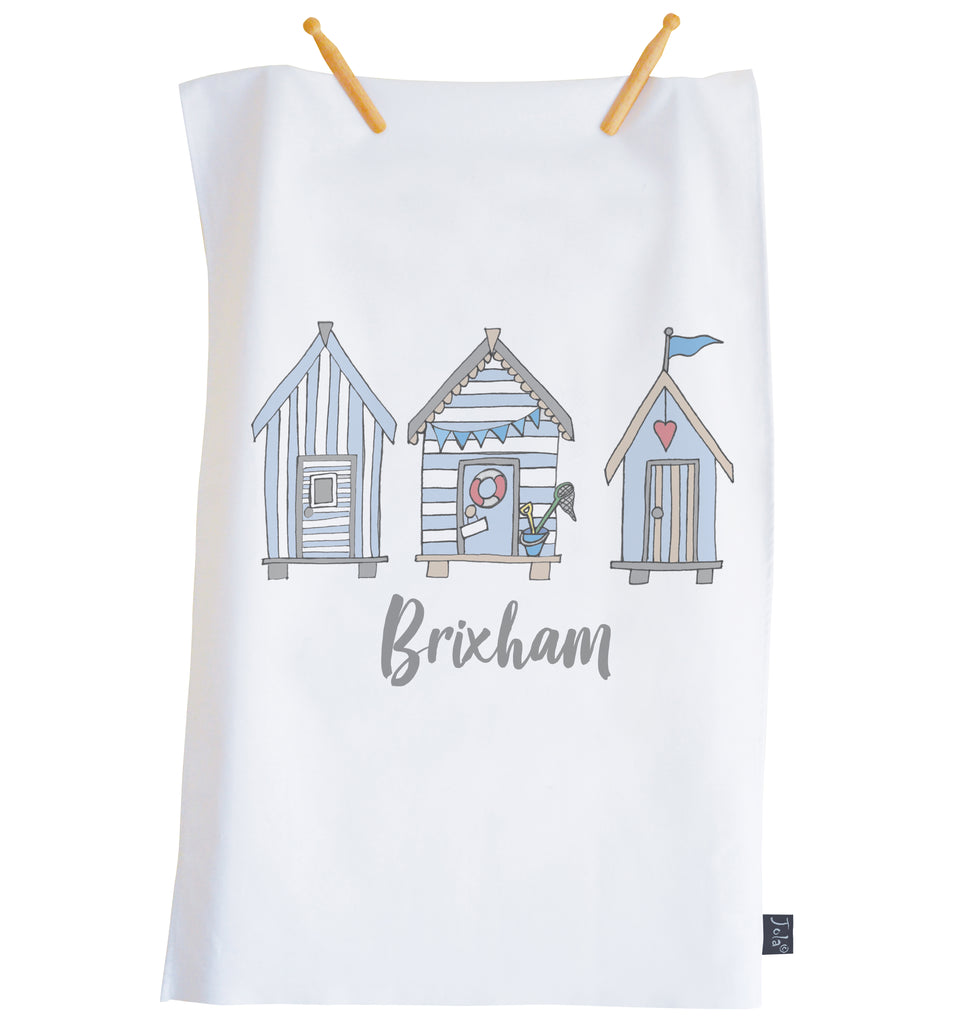 Personalised City Beach Huts Tea Towel
