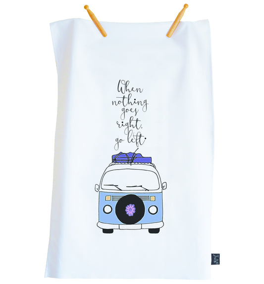 Tea Towel Camper van Go left blue - Jola Designs