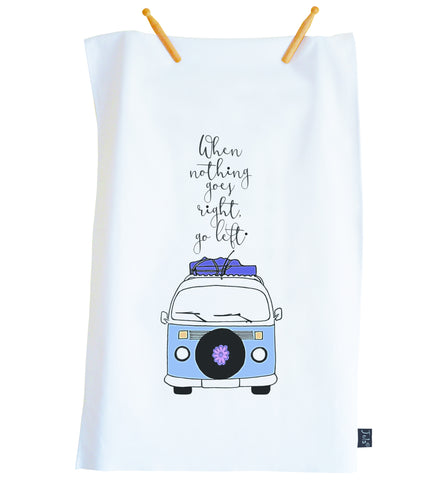 Tea Towel Camper van Go left blue