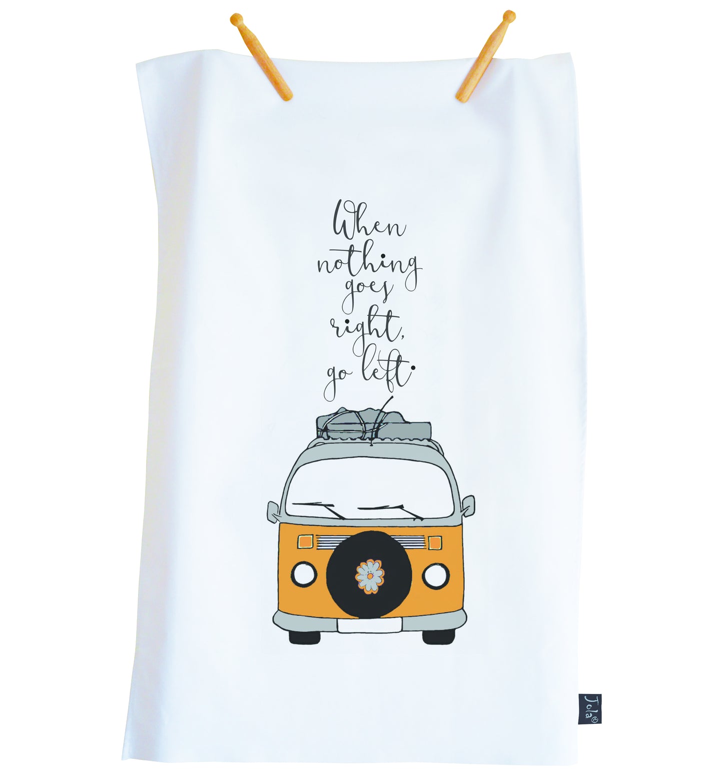 Tea Towel Camper van Go left orange - Jola Designs