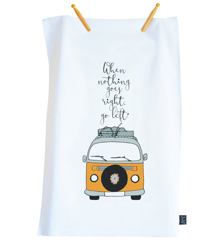Tea Towel Camper van Go left orange