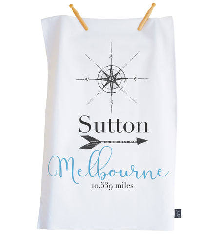 Compass Personalised tea towel