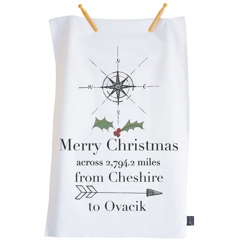 Personalised Across the miles Tea Towel