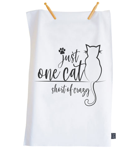 One cat short of crazy Tea towel
